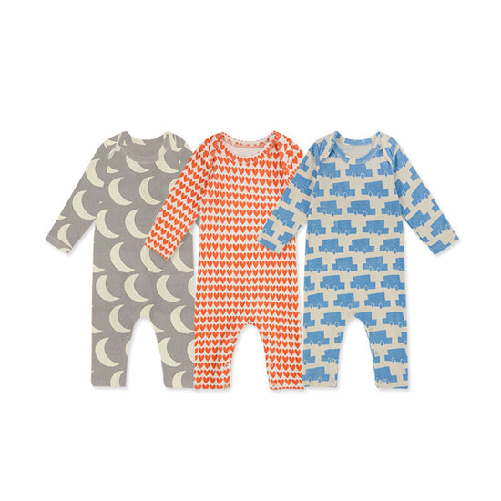 Baby Heart Print Pattern Envelope Collar Long Sleeve Romper-1
