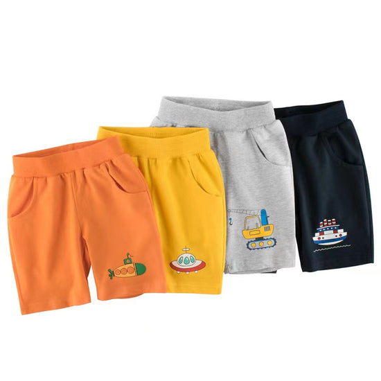 Adorable Cartoon Print Baby Boy Pants - Casual Mid-Length with Pockets